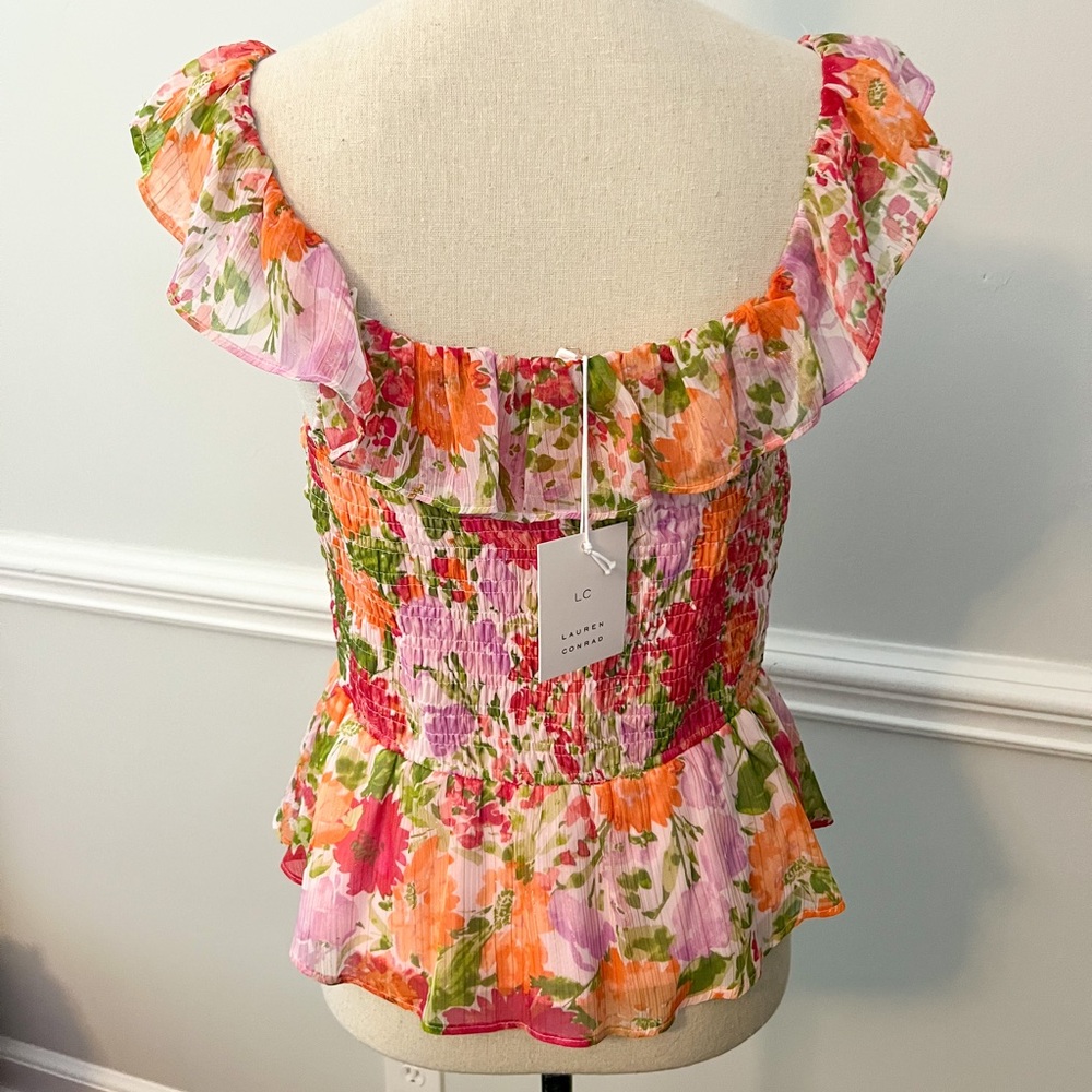 LC Lauren Conrad Smocked Peplum Top, Floral Print - Picture 11 of 12